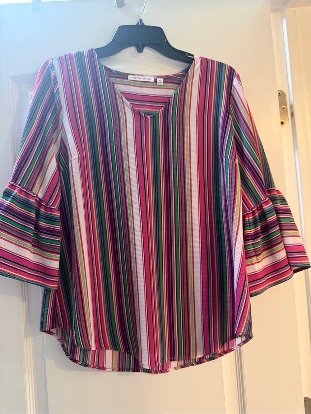 Notations Pink Multi-Stripe Bell Sleeve Top medium